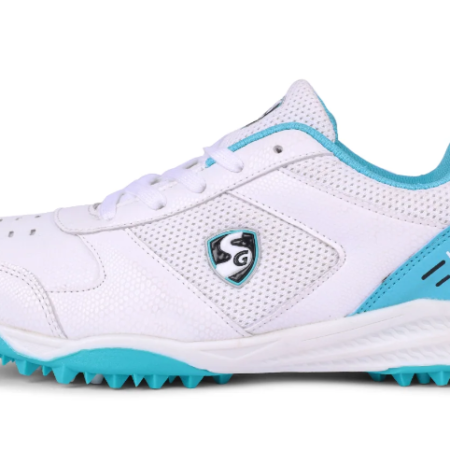SG Fusion white teal cricket rubber shoes