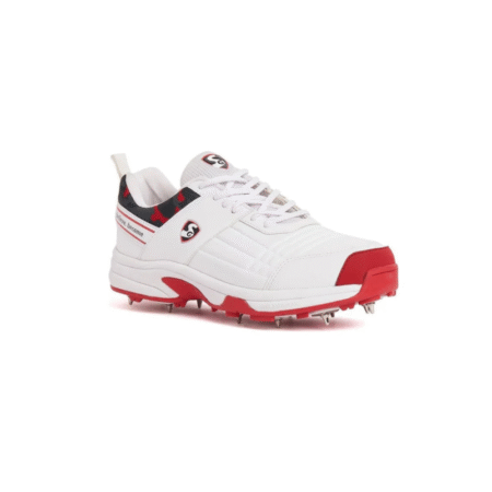 SG Savage white red gray cricket spike shoes