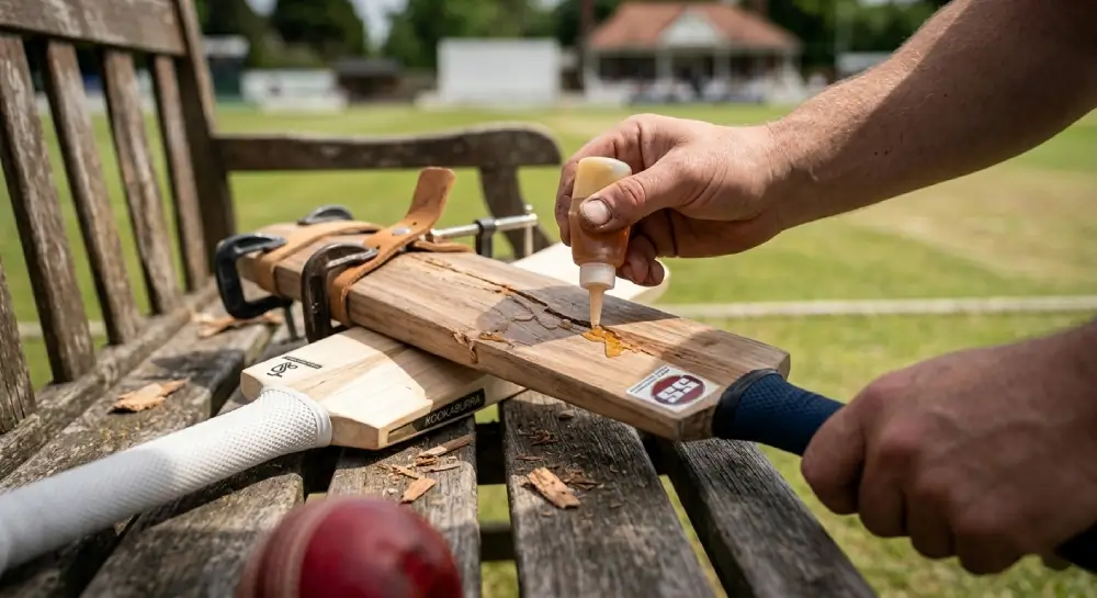 Glue is Used to Repair Cricket Bat Cracks